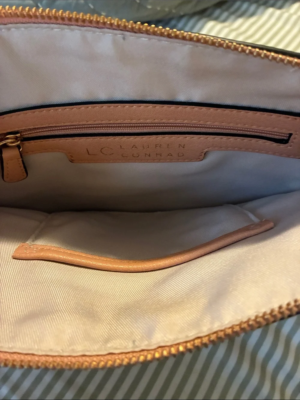 Two-Tone Navy and Pink Leather Wristlet Clutch